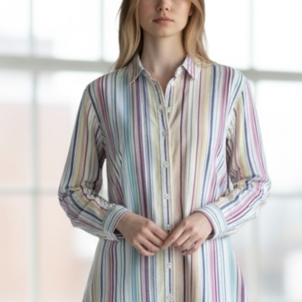 Orvis White with‎ Multicolor Stripes Casual Button Down Shirt Women's 16